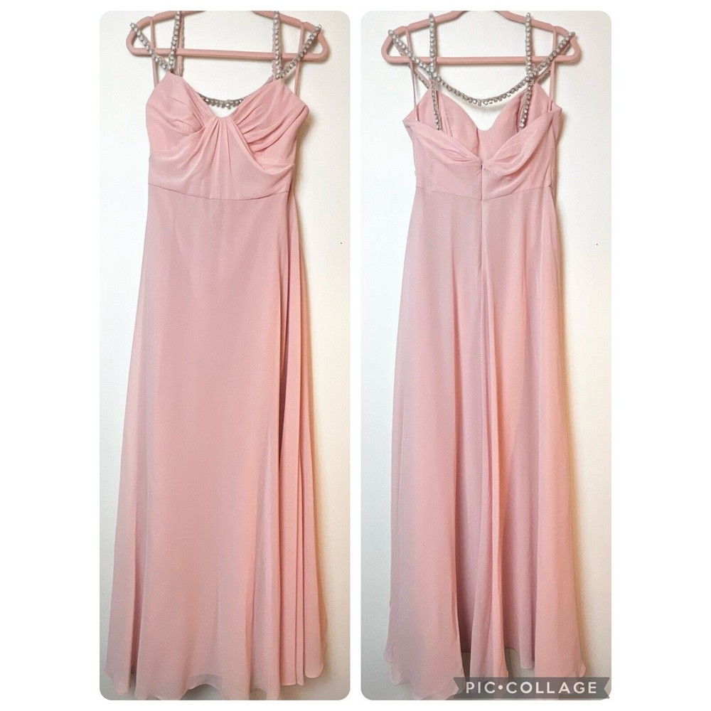 Hayley Paige Occasions Blush Pink Sweetheart Chiffon Dress Jewel Straps NWT Sz 6